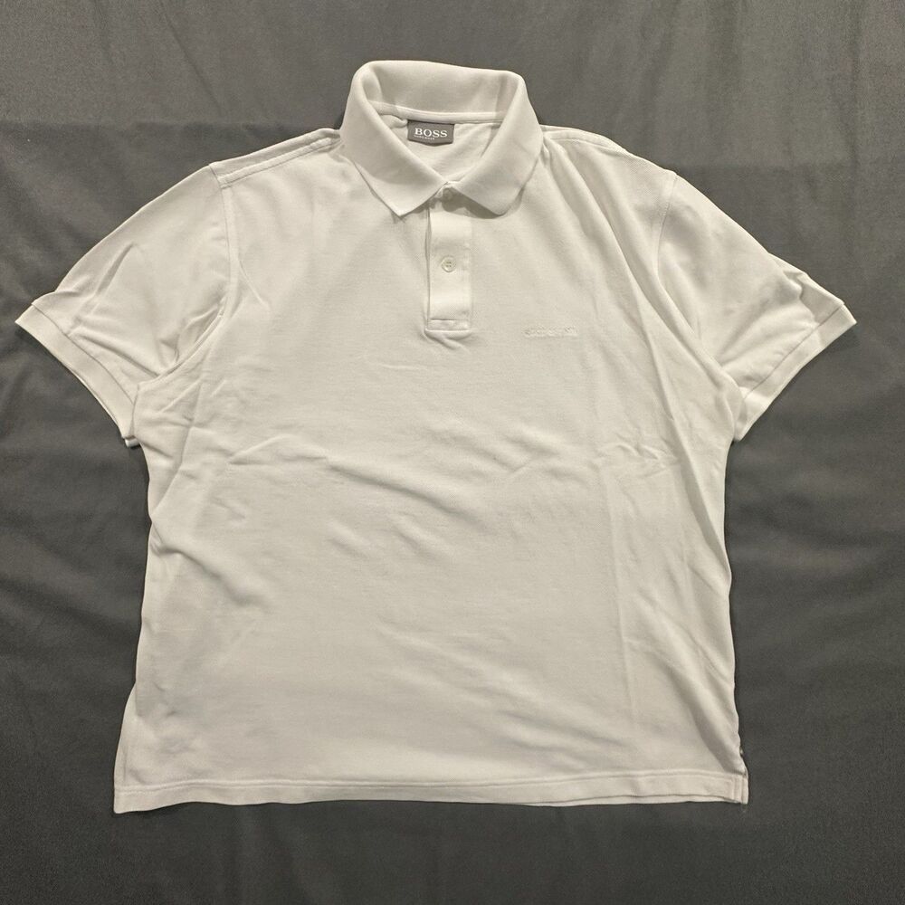 Hugo Boss Sport Polo Mens XL White Knit Golf Shirt Performance Embroidery
